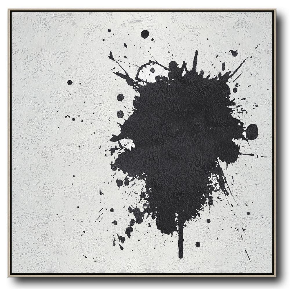 Hand-Painted Oversized Minimal Black And White Painting - Top Abstract Paintings Office Room Large